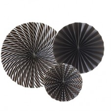 15" Paper Lanterns Decorative Hanging Fan Set 'Black' (3 pieces)